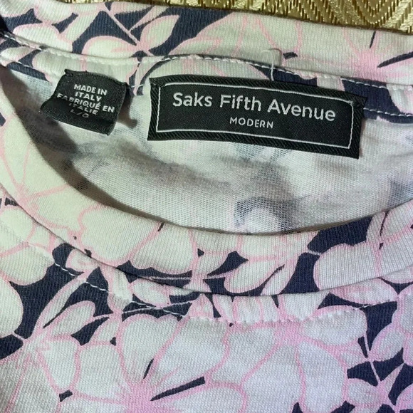 SAKS FIFTH AVENUE MODERN FIT FLORAL PRINT MENS T SHIRT L WHITE/PINK MULTI - Picture 9 of 10